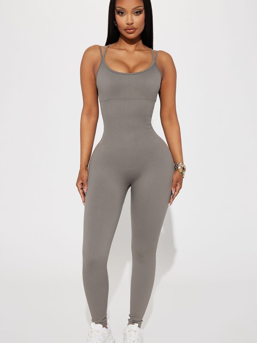 Fashion Nova Ribbed Tank Jumpsuit in Gray